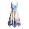 Vacation Dress Ombre Cherry Blossom Floral Print Crossover Bowknot Back Handkerchief Hem Dress - Bleu Ciel XXL | US 14
