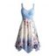 Vacation Dress Ombre Cherry Blossom Floral Print Crossover Bowknot Back Handkerchief Hem Dress - Bleu Ciel XXL | US 14