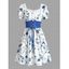 Vacation Dress Porcelain Floral Printed Ruffle Puff Sleeve Lace Up Belt Mini Dress - Bleu XXL | US 14