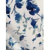 Vacation Dress Porcelain Floral Printed Ruffle Puff Sleeve Lace Up Belt Mini Dress - Bleu XXL | US 14