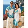 Bohemian Couple Outfit Floral Print Tied Empire Waist Dress Lace Hollow Out Cropped Cover-up and Shirt Set - Bleu Toile de Jean S | US 4