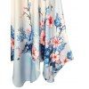 Vacation Couple Outfit Ombre Cherry Blossom Floral Print Crossover Bowknot Handkerchief Dress and Shirt Set - Bleu gris S | US 4