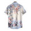 Vacation Couple Outfit Ombre Cherry Blossom Floral Print Crossover Bowknot Handkerchief Dress and Shirt Set - Bleu gris S | US 4