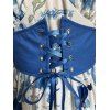 Vacation Couple Outfit Porcelain Floral Printed Ruffle Puff Sleeve Lace Up Belt Mini Dress and Shirt Set - Bleu S | US 4