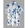 Vacation Couple Outfit Porcelain Floral Printed Ruffle Puff Sleeve Lace Up Belt Mini Dress and Shirt Set - Bleu S | US 4