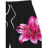 Men's Beach Shorts Lily Floral Print Drawstring Pocket Board Shorts - Rose 5XL