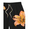Men's Beach Shorts Lily Floral Print Drawstring Pocket Board Shorts - Orange 2XL