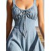 Casual Dress Solid Color Textured Lace Up Ruched Empire Waist High Low Dress - Bleu gris XXL | US 14