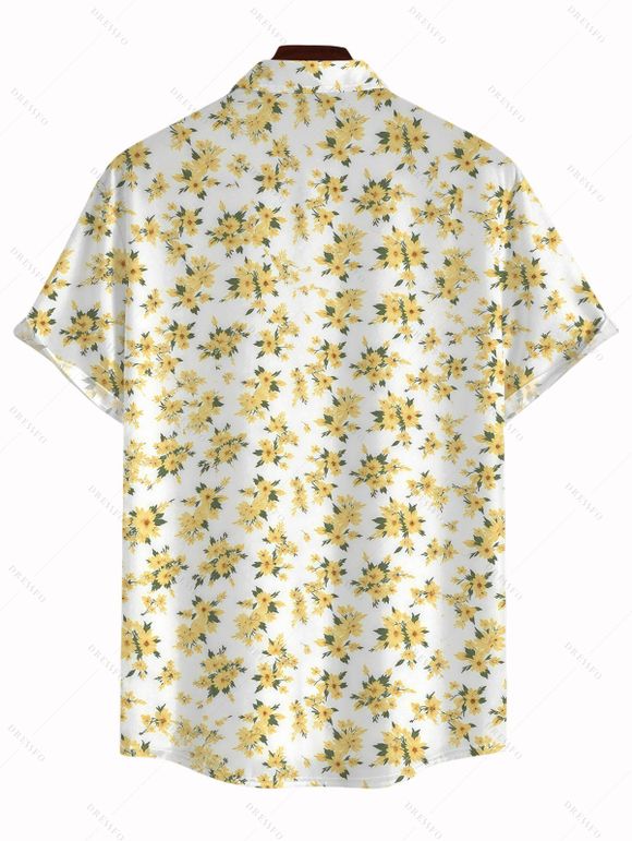 Men's Hawaiian Vacation Shirt Allover Ditsy Floral Print Button Up Shirt - Jaune clair 5XL