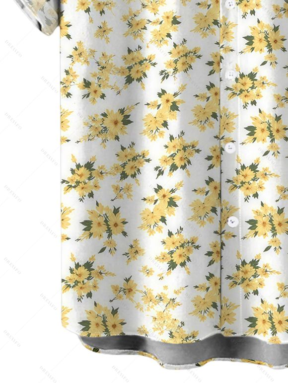 Men's Hawaiian Vacation Shirt Allover Ditsy Floral Print Button Up Shirt - Jaune clair 5XL