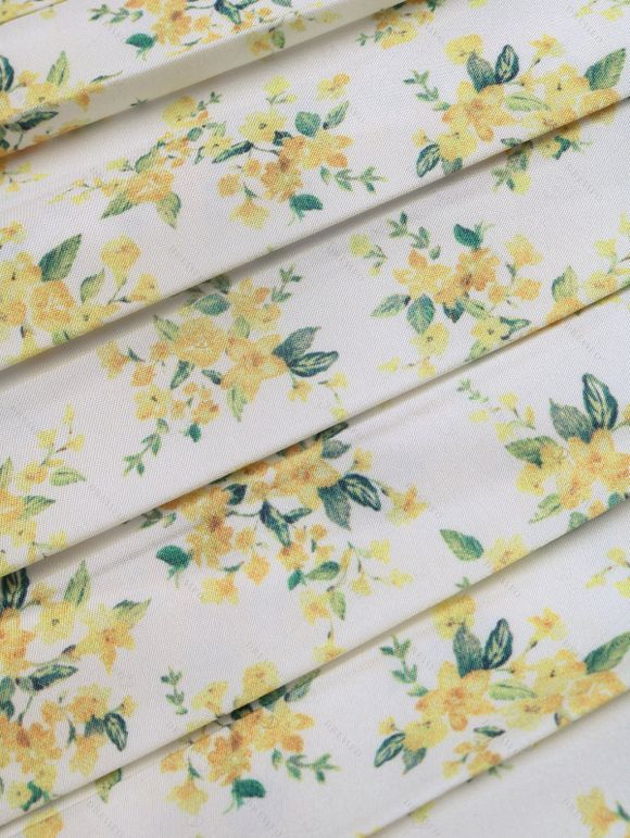 Hawaiian Vacation Couple Outfit Allover Ditsy Floral Print Tied Puff Sleeve V Neck Dress and Shirt Set - Jaune clair S | US 4