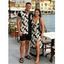 Hawaii Vacation Couple Outfit Plumeria Floral Tribal Print Twisted Cut Out Bowknot Slit Halter Dress and Shirt Set - Noir S | US 4