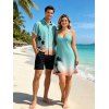 Ombre Palm Tree Print Hawaii Vacation Spaghetti Strap V Neck A Pendulum Mini Dress And Short Sleeve Shirt Matching Outfit - Vert clair S | US 4