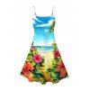 Robe de Vacances Ligne A à Bretelle Fine Motif de Perroquet et de Feuille Tropicale - Bleu clair M | US 6