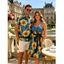 Robe T-shirt Imprimé Tournesol avec Boutons à Manches Courtes pour Femme - Vert profond S | US 4