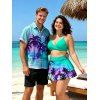 Ombre Tropical Print Skirtini Bikini Swimsuit And Short Sleeve Shirt Vacation Outfit