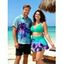 Ombre Tropical Print Skirtini Bikini Swimsuit And Short Sleeve Shirt Vacation Outfit - Vert clair S | US 4