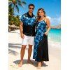 Vacation Couple Outfit Dots Floral Pattern Spaghetti Strap A Line Tank Dress and Roll Up Sleeve Shirt Matching Outfit - Noir S | US 4