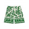 Vacation Beach Shorts Tropical Leaf Geometric Printed Drawstring Pocket Board Shorts - Vert 5XL