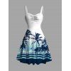Beach Vacation Dress Tropical Coconut Tree Print Ombre Ruched Bust Mini Dress - Bleu XXXXXL | US 20