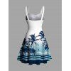 Beach Vacation Dress Tropical Coconut Tree Print Ombre Ruched Bust Mini Dress - Bleu XXXXXL | US 20