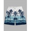 Men's Vacation Beach Shorts Tropical Coconut Tree Print Ombre Drawstring Pocket Board Shorts - Bleu S