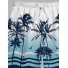 Men's Vacation Beach Shorts Tropical Coconut Tree Print Ombre Drawstring Pocket Board Shorts - Bleu S