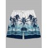 Beach Vacation Couple Outfit Ombre Tropical Coconut Tree Print Ruched Bust Dress and Drawstring Beach Shorts Set - Bleu S | US 4