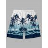 Beach Vacation Couple Outfit Ombre Tropical Coconut Tree Print Ruched Bust Dress and Drawstring Beach Shorts Set - Bleu S | US 4