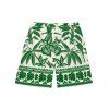 Vacation Couple Outfit Tropical Leaf Geometric Printed Spaghetti Strap Mini Dress and Drawstring Beach Shorts Set - Vert S | US 4