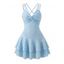 Vacation Dress Solid Color Textured Twisted Ruched Bust Layered Flounce High Waist Mini Dress - Bleu clair XXL | US 14