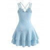 Vacation Dress Solid Color Textured Twisted Ruched Bust Layered Flounce High Waist Mini Dress - Bleu clair XXL | US 14