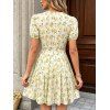 Hawaiian Vacation Dress Allover Ditsy Floral Print Tied Puff Sleeve V Neck Mini Vintage Dress - Jaune clair XL | US 10