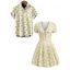 Hawaiian Vacation Couple Outfit Allover Ditsy Floral Print Tied Puff Sleeve V Neck Dress and Shirt Set - Jaune clair S | US 4