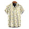 Hawaiian Vacation Couple Outfit Allover Ditsy Floral Print Tied Puff Sleeve V Neck Dress and Shirt Set - Jaune clair S | US 4