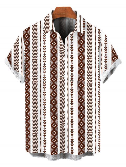 Chemise décontractée pour homme à imprimé ethnique géométrique, boutonnée