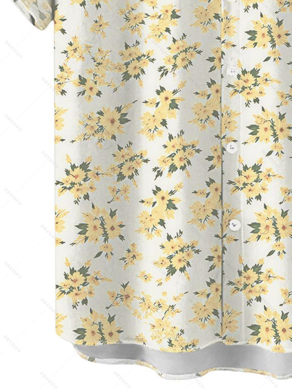 Men's Hawaiian Vacation Shirt Allover Ditsy Floral Print Button Up Shirt - Jaune clair M