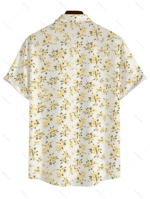 Men's Hawaiian Vacation Shirt Allover Ditsy Floral Print Button Up Shirt - Jaune clair M