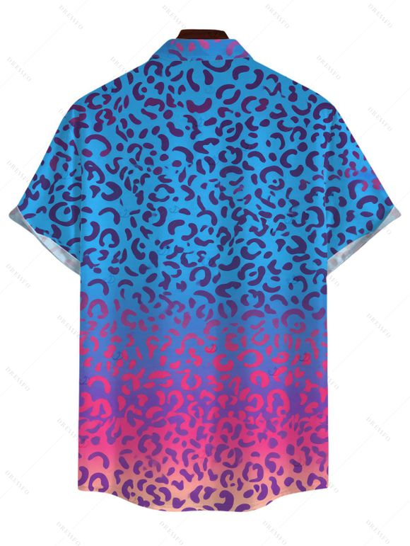 Men's Beach Vacation Shirt Ombre Leopard Print Button Up Hawaiian Shirt - Rose Vif 5XL