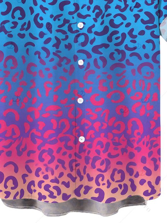 Men's Beach Vacation Shirt Ombre Leopard Print Button Up Hawaiian Shirt - Rose Vif 5XL