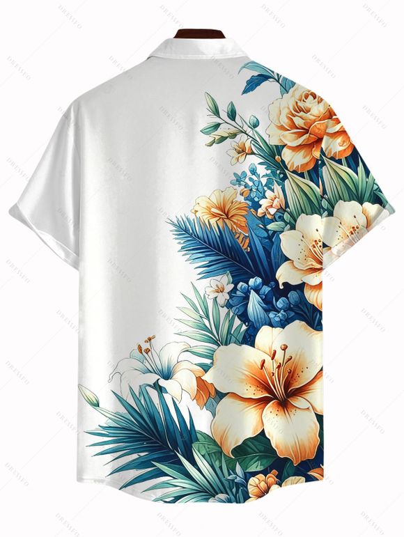 Men's Hawaiian Vacation Shirt Hibiscus Floral Tropical Leaf Print Button Up Shirt - Blanc 3XL