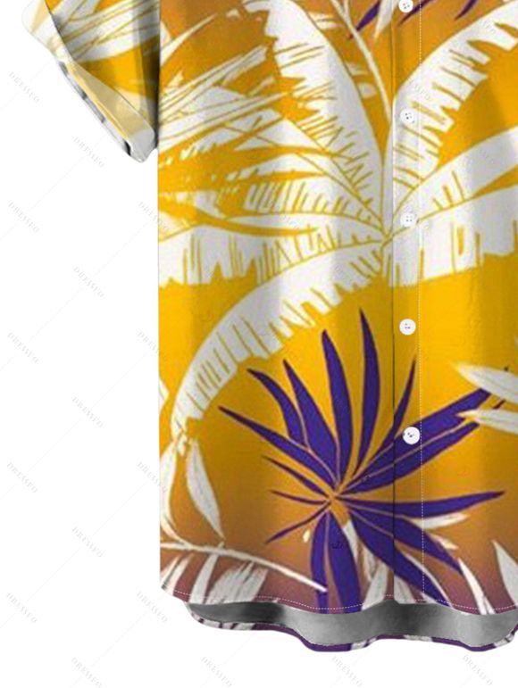 Men's Hawaiian Vacation Shirt Tropical Palm Leaf Print Ombre Button Up Shirt - Brun Doré 5XL