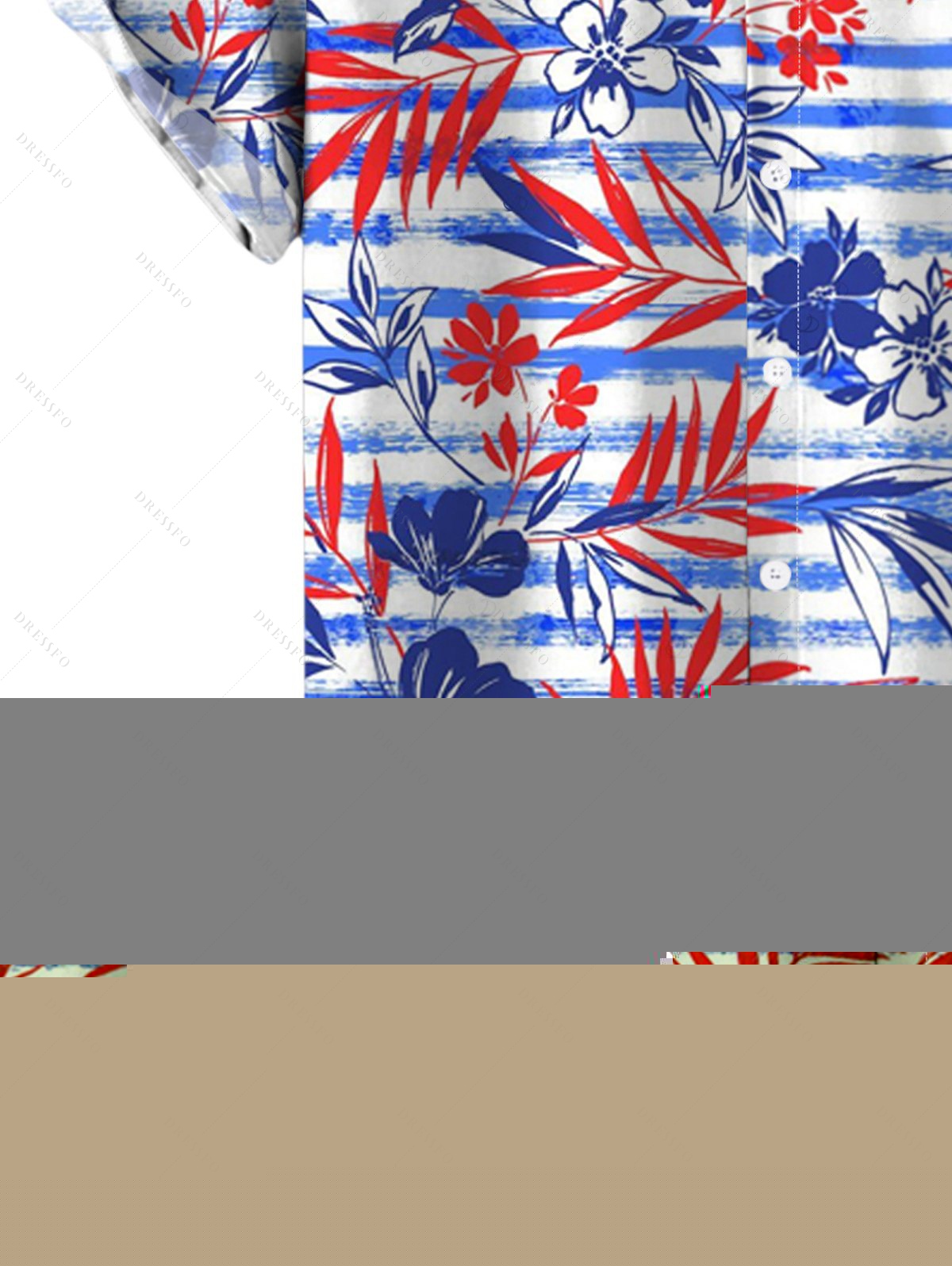 Men's Hawaiian Vacation Shirt Striped Hibiscus Floral Palm Leaf Print Button Up Shirt - Bleu 5XL