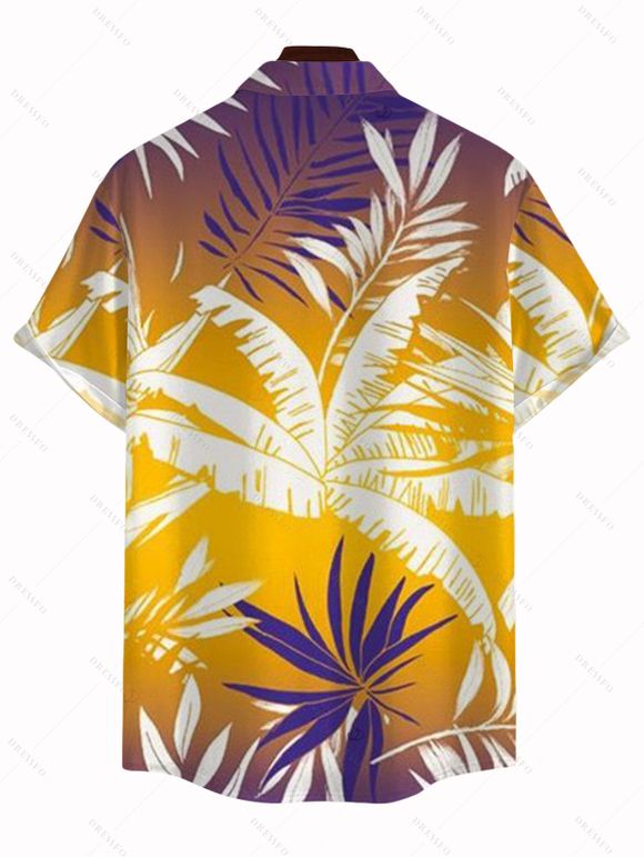 Hawaiian Vacation Couple Outfit Tropical Palm Leaf Print Ombre Ruched Bust Mini Dress and Shirt Set - Brun Doré S | US 4