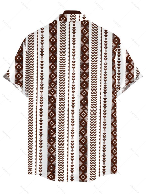 Casual Couple Outfit Geometric Ethnic Print Pocket Off the Shoulder Romper and Shirt Set - Brun S | US 4
