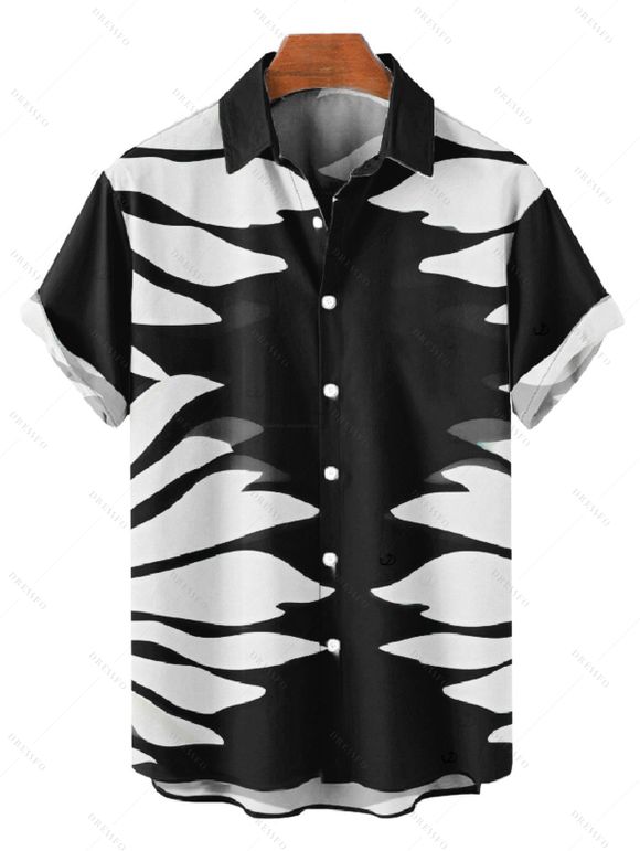 Vacation Couple Outfit Tropical Leaf Silhouette Print Twisted Wide Leg Jumpsuit and Shirt Set - Noir S | US 4