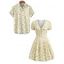 Hawaiian Vacation Couple Outfit Allover Ditsy Floral Print Tied Puff Sleeve V Neck Dress and Shirt Set - LIGHT YELLOW S | US 4