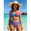 Beach Vacation Bikini Swimsuit Ombre Leopard Print Ruched Cinched Briefs Swimwear Set - Rose Vif M | US 6