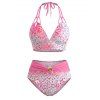 Beach Vacation Bikini Swimsuit Ombre Sequined Leopard Print Ruched Halter Swimwear Set - PINK XXL | US 14