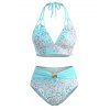 Beach Vacation Bikini Swimsuit Ombre Sequined Leopard Print Ruched Halter Swimwear Set - BLUE L | US 8-10
